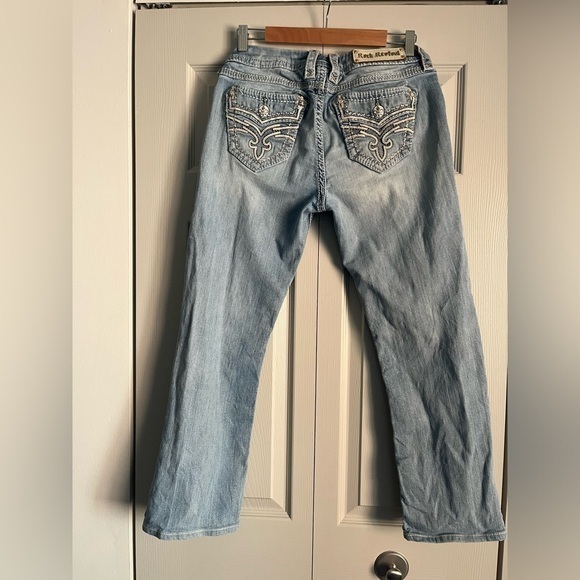 Rock Revival Lupita Boot Jeans Light Blue Wash Embellished Pockets Size 32 - Picture 12 of 13